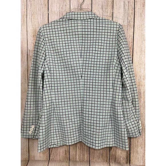 Vtg 70s Women Plaid Jacket Tag Sz 12 Blue Green Polyester Double Knit Mod Retro - Picture 5 of 11
